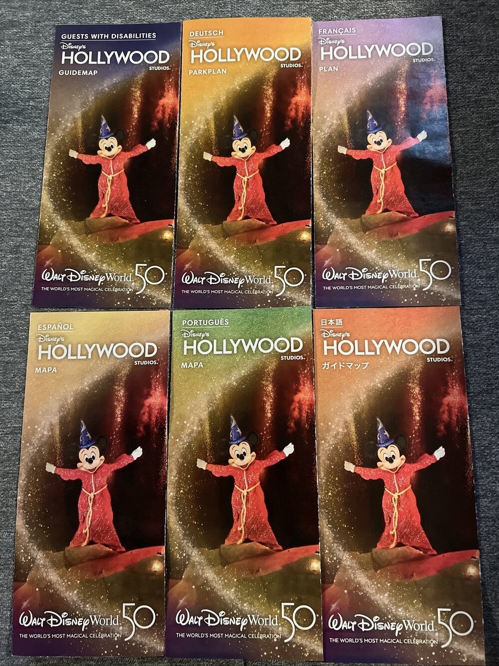 2022 50th Hollywood Studios Walt Disney World Park Maps various Languages